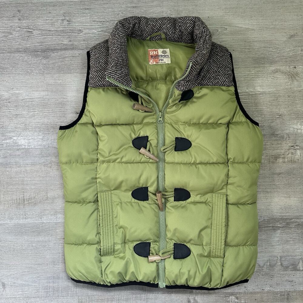 Ruff Hewn Green Puffer Vest Women’s Stand-Up Collar Zip & Toggle